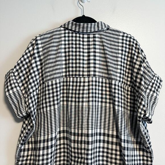 Madewell Hayden Double-Faced Popover Top in Breeney Plaid Size XL Black White - Picture 9 of 14
